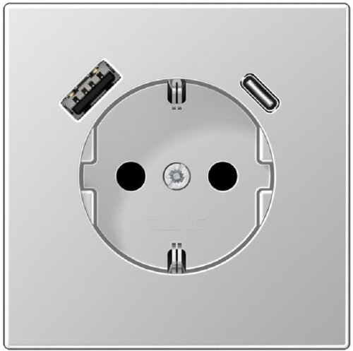 Розетка с заземлением +2хUSB тип A+C без рамки Jung LS990 metal 1-м. алюминий картинка
